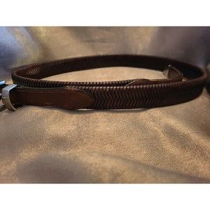Brown Fishbone Leather Belt L42 x W1-1/4"